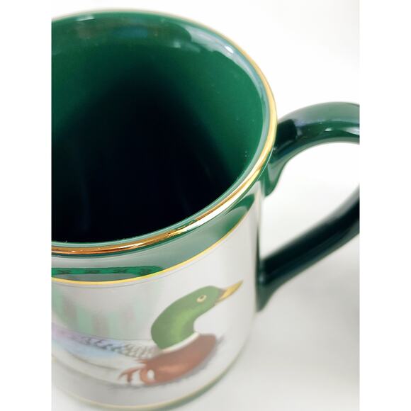 Otagiri Mallard Duck Coffee Mug Teacup 9oz Green Gold Trim Gibson 4" Japan x4 - Picture 4 of 16